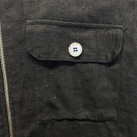Gran Sasso Men 100% Linen Black Shackets Full Zip Pockets Size 48 Made in Italy - Picture 6 of 7
